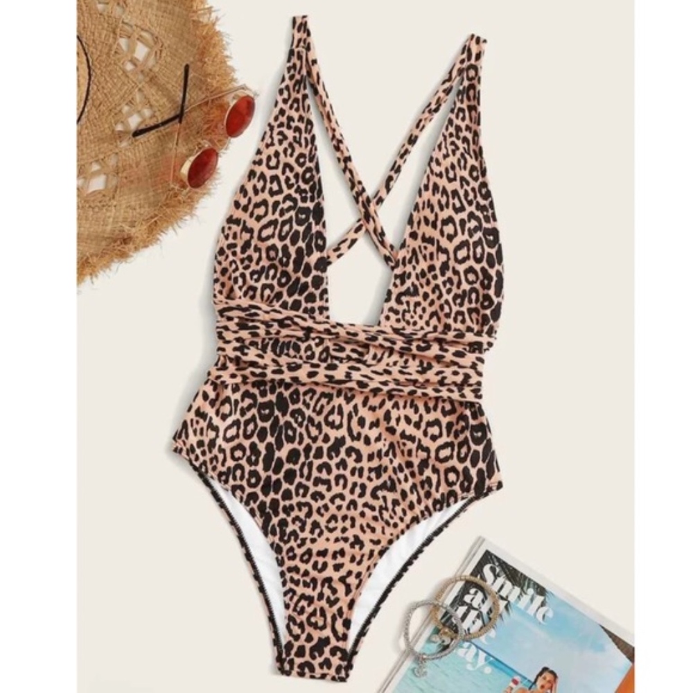 Boho Leopard Plunging neck wrap Monokini One Piece - Picture 3 of 5